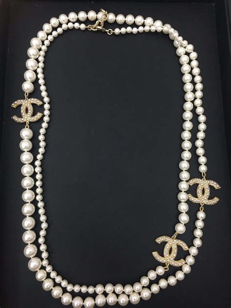 chanel white pearl necklace|chanel pearl necklace sale.